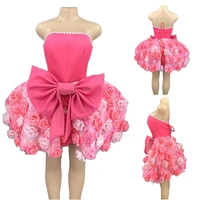 women princess birthday party dresses strapless pink bow tie performance stage wear lolita style sexy ball gown mini dress