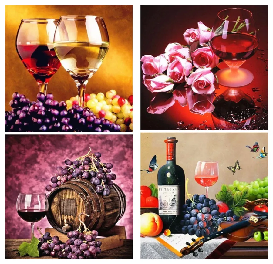 DIY 5D Diamond Painting Wine Red roses Embroidery Scenery Picture Full drilling Cross stitch Home Decoration | Дом и сад