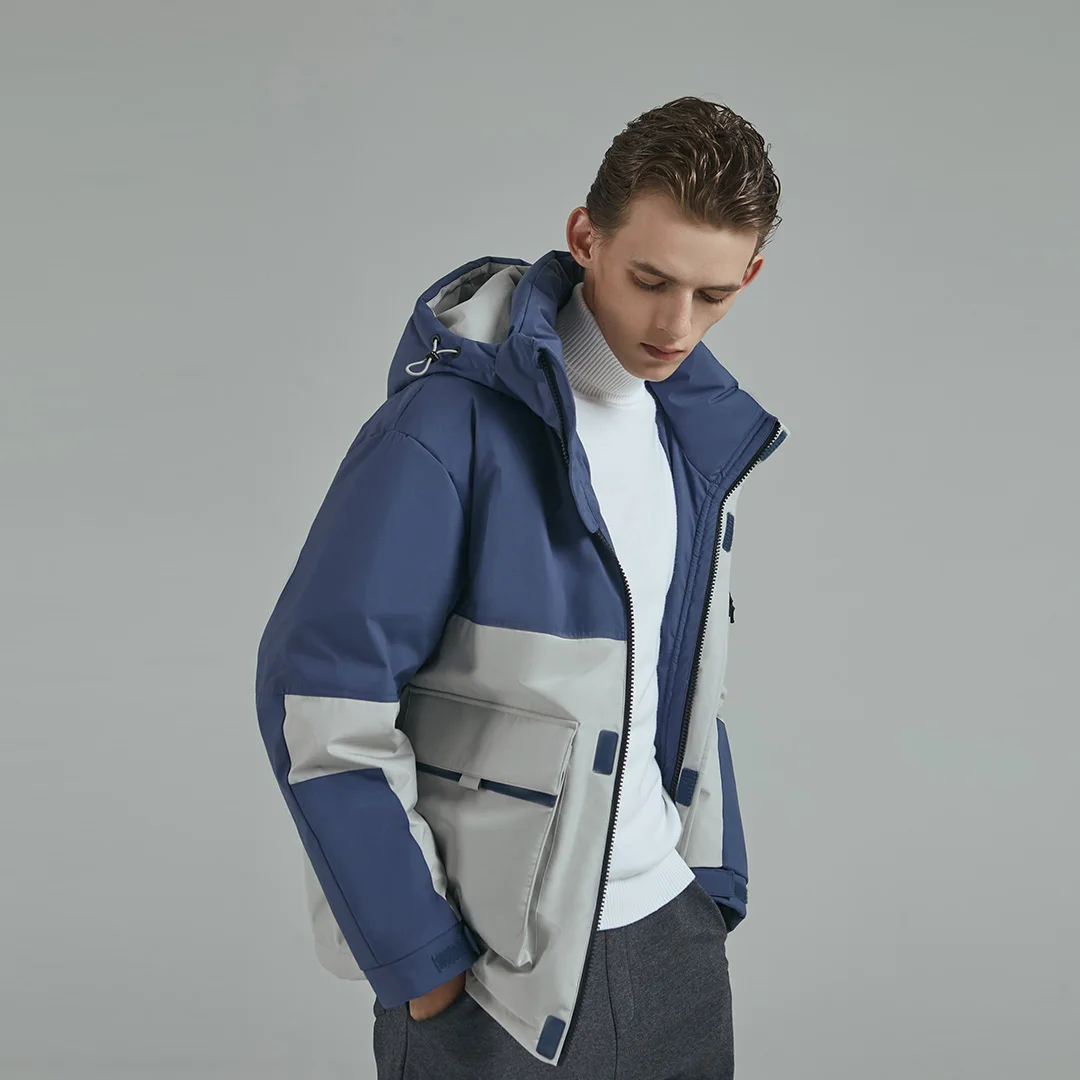 2019 New Xiaomi Casual Men Down Jacket Color Splice Warm Hooded White Duck Coat For Winter Waterproof Working Style |
