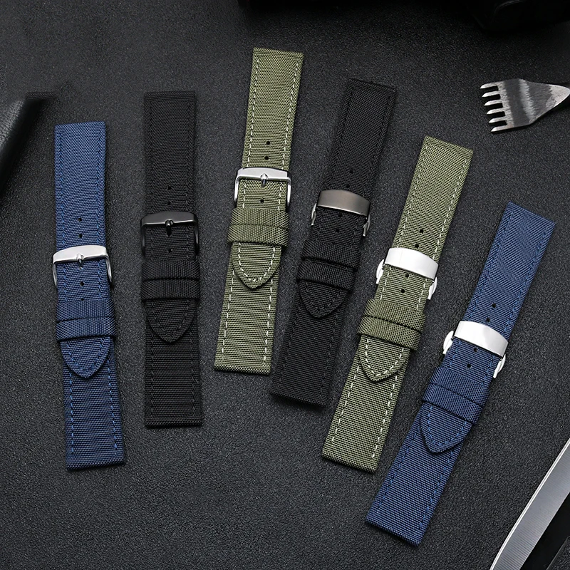 Canvas Leather Bottom Watch Band Replacement For Tissot For Seiko Nylon Strap For TIMEX Watch accessories 18mm 20mm 21mm 23mm