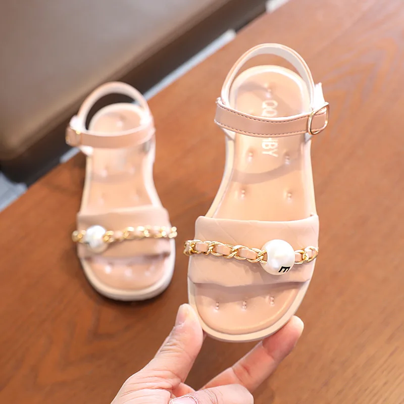 

Летние туфли принцессы с плетеным ремешком, Детские пляжные туфли, Повседневные детские туфли с жемчугом для студентов, 2021