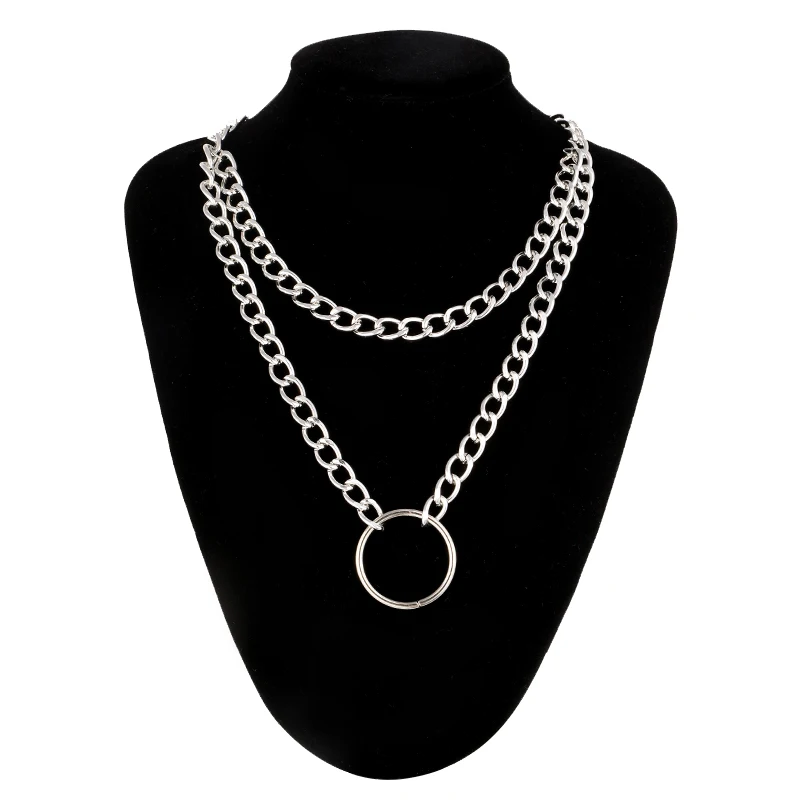 

Circle Gothic Chain necklace double layer choker collar goth heart pendant necklace women gothic emo kawaii witch rave jewelry