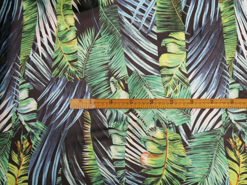 Ткань из зеленого шифона с принтом больших растений и листьев|material fabric|chiffon material