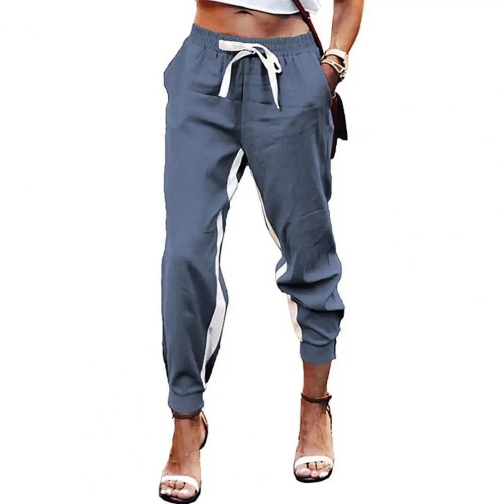 

Women Casual Side Stripe Pockets Drawstring Ankle Tied Pants Sweatpants Trousers