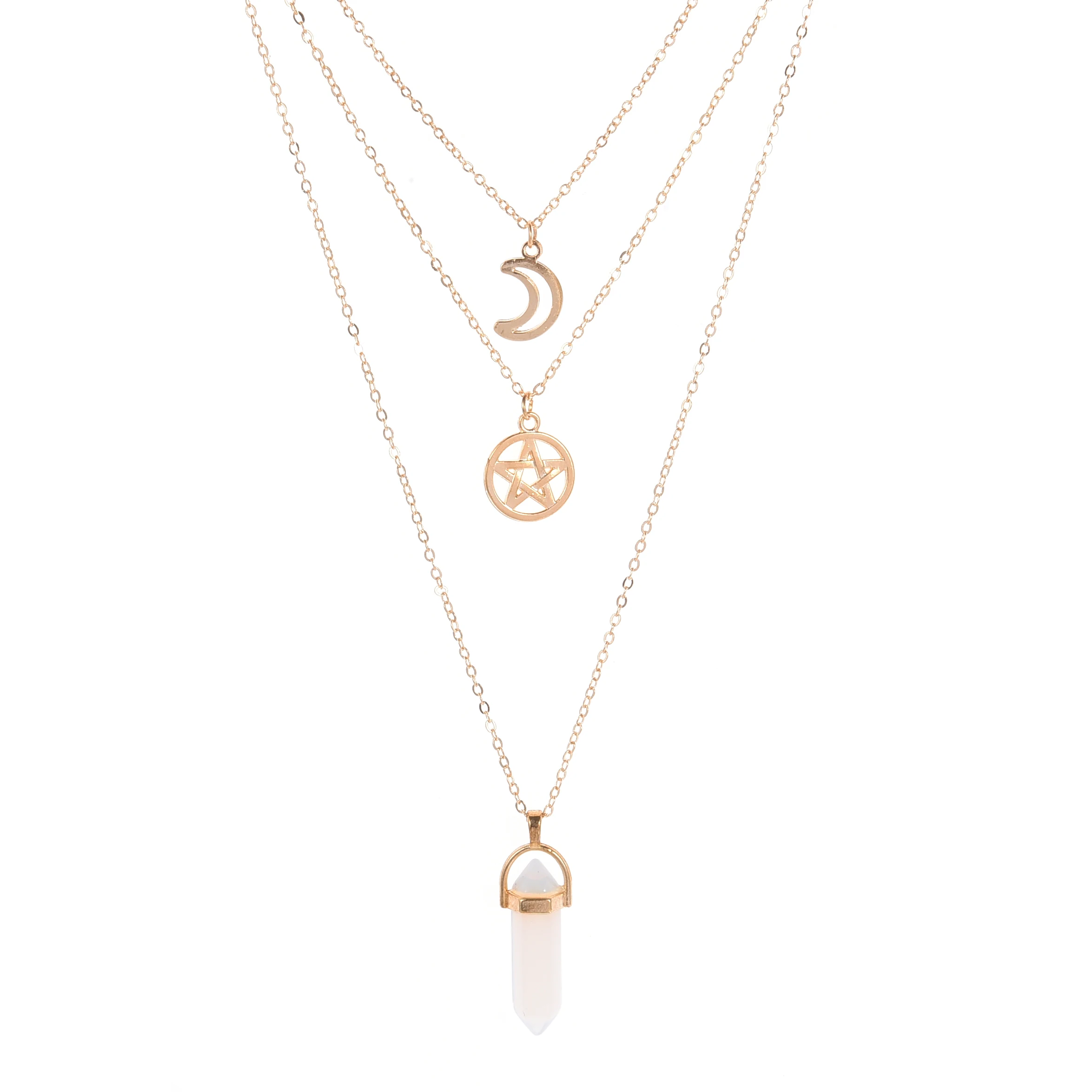 3 слойное ожерелье со звездой и луной комбинированное для сексуальной девушки