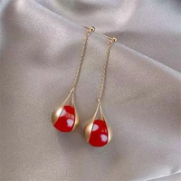 new arrival metal trendy water drop women dangle earrings long tassel earrings french elegant pearl earrings female jewelry