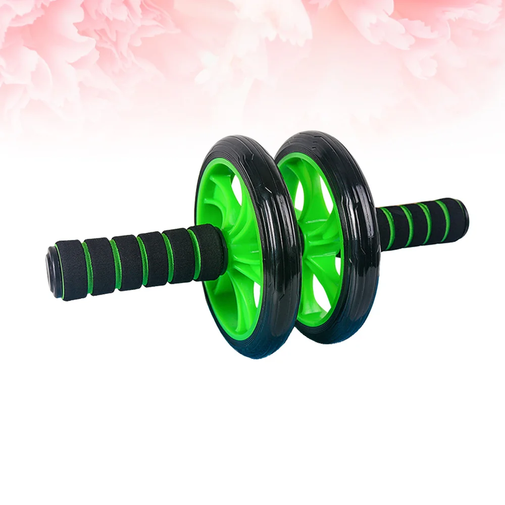 

2 Wheels Exercise Ab Roller Non-slip Sponge Handle Wheels Abdominal Roller Wheel Training Tool with Yoga Mat for Fitness (Green)