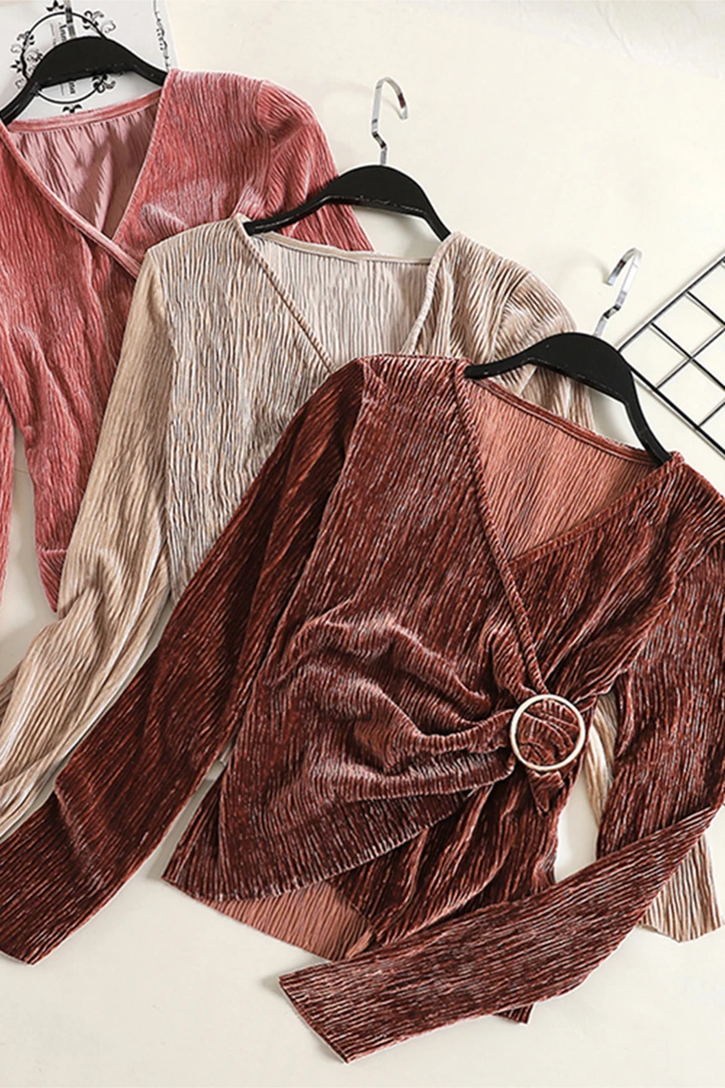 MUMUZI бархатный топ 2019 Новая Осенняя модная женская блузка с длинным рукавом