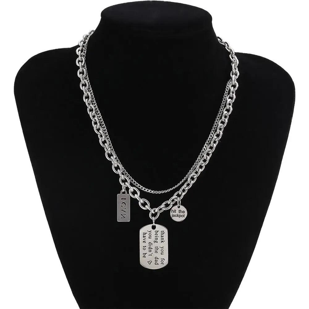 

IngeSight.Z Multi Layered Stainless Steel Thick Choker Necklace Punk Hip Hop Carved Coin Square Pendant Necklace for Men Jewelry