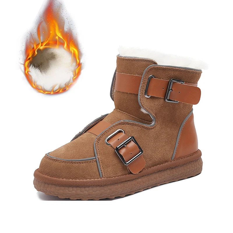 Women's Wool and Velvet Snow Boots, Warm Women's Short Boots Frosted Leather Night Reflective Cotton Shoes сапоги женские