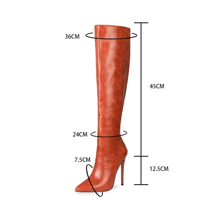 

ANNYMOLI Knee High Boots Extreme High Heel Woman Boots Zip Thin Heel Long Boots Pointed Toe Female Shoes Autumn Winter Size 46