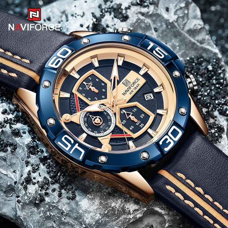 

NAVIFORCE Watches for Men Luxury Sport Chronograph Quartz Wristwatch Business Genuine Leather Waterproof Clock Montre Femme 2021