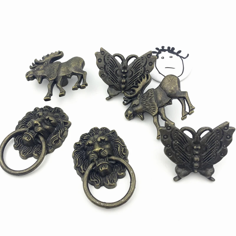 Ручки из цинкового сплава LCH старинный черный олень Лев мебельные ручки простая