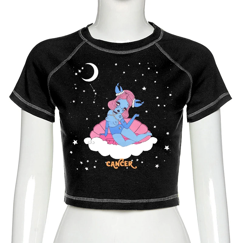 

Aesthetic woman tshirts Harajuku Kawaii clothes Women Ullzang T-shirt Funny Cartoon Cute Anime crop top