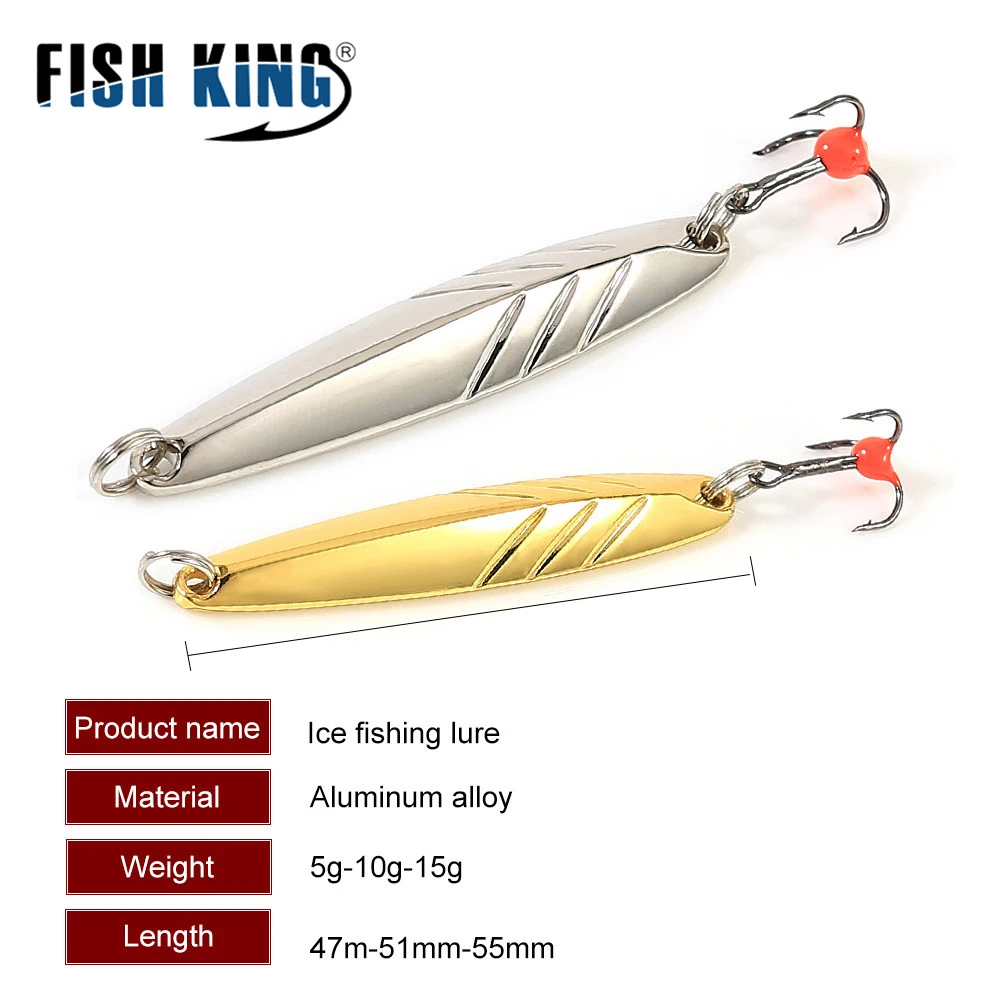 FISH KING  Winter Ice Fishing Lure 5/10/15g Artificial Metal Winter Hard Bait Balancer Metal Treble Hook accessories Wobblers