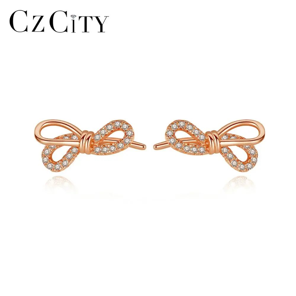 CZCITY 100% 925 посеребренный симпатичный дизайн платье пачка с бантом серьги со