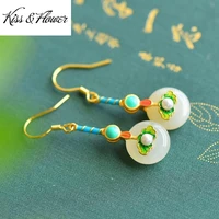 kissflower er183 fine jewelry wholesale fashion woman bride birthday wedding gift vintage lotus leaf 24kt gold drop earrings