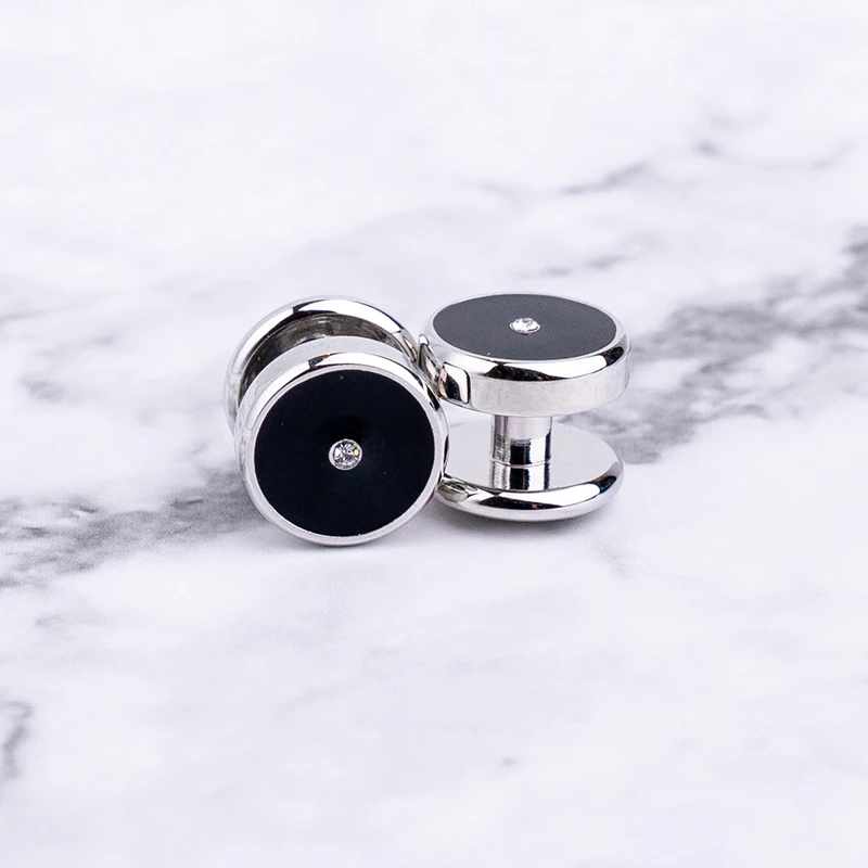 Новая Черная эмалированная круглая запонка и шпильки для смокинга мужчин