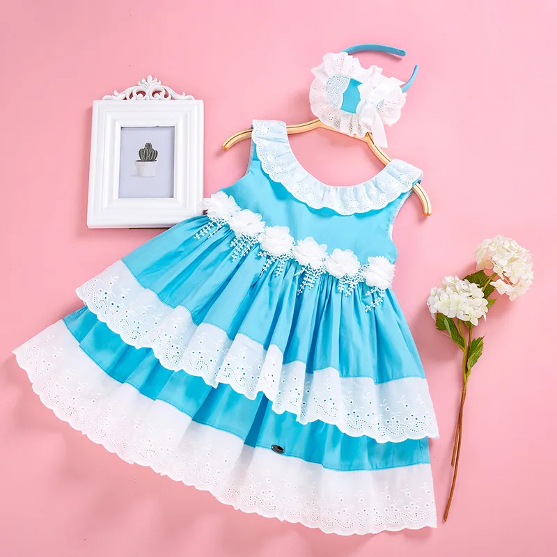 Cutestyles/Белое летнее праздничное хлопковое голубое платье с бантом и повязкой на