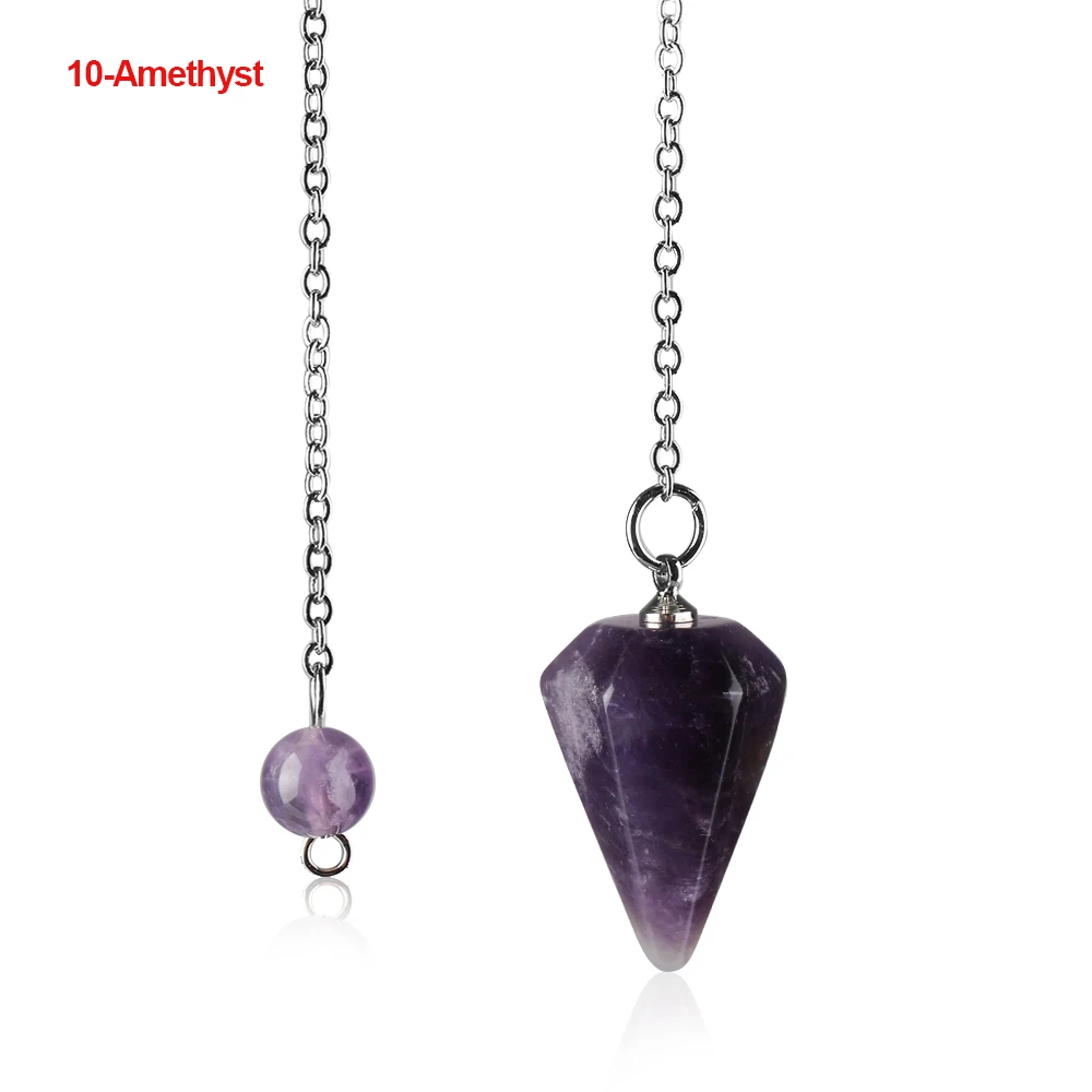 10-Amethyst 1 шт. шестиугольная Пирамида рейки маятниковая подвеска натуральный камень целебный Кристалл амулет модные ювелирные изделия аксессуары - Окраска металла: 10-Amethyst