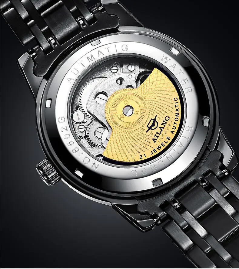 Мужские часы с Лунной фазой черные стальные военные спортивные наручные