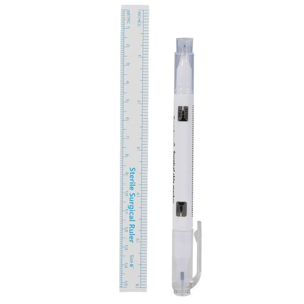 Double Ended White 4 типа татуировки пирсинг кожи Маркер Полупостоянный бровей губ Маркер Ручка Водонепроницаемый татуировки позиционирования макияж ручка с линейкой - Цвет: Double Ended White