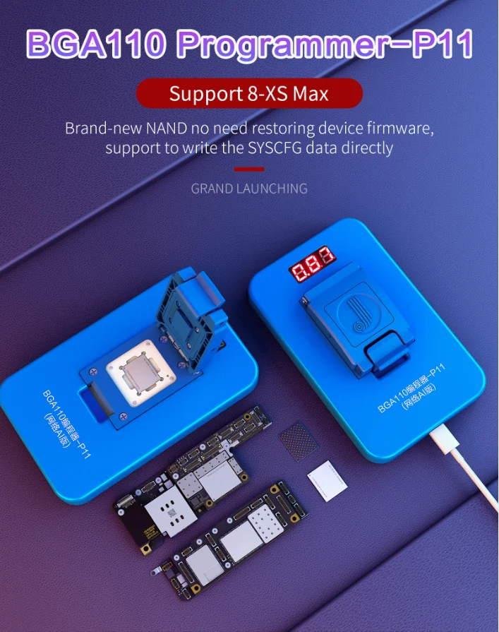 JC BGA110 programmer-P11 для lPhone 8/8 P/X/XR/XS/XSMAX NAND Flash Apple SYSCFG transformations and scribe repai | Мобильные