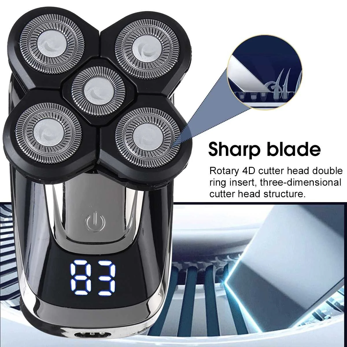 

5 in 1 4D Electric Men Bald Head Shaver Beard Razor Electric Rotary Shaver Cordless Hair Trimmer Clipper USB Charging