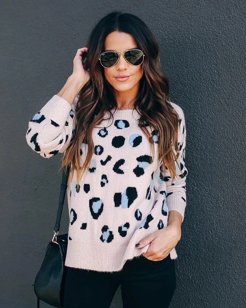 Fitshinling Leopard Women's Knitwear Sweater Casual Holiday Slim Pull Korean Long Sleeve Autumn Winter Sweaters Pullovers 2020 | Женская