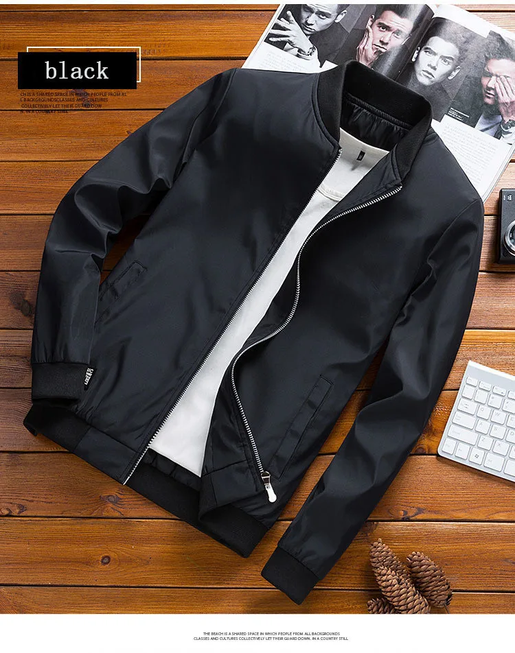 

Куртка мужская на молнии, повседневная приталенная, с воротником-стойкой, модная черная верхняя одежда, 6XL, 2021