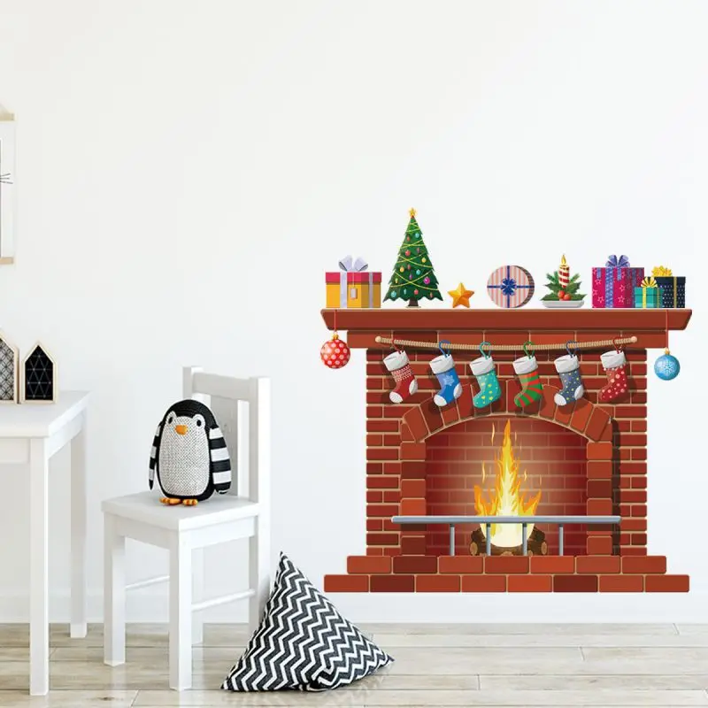 Наклейки Рождественский камин креативная Настенная Наклейка ПВХ декоративные