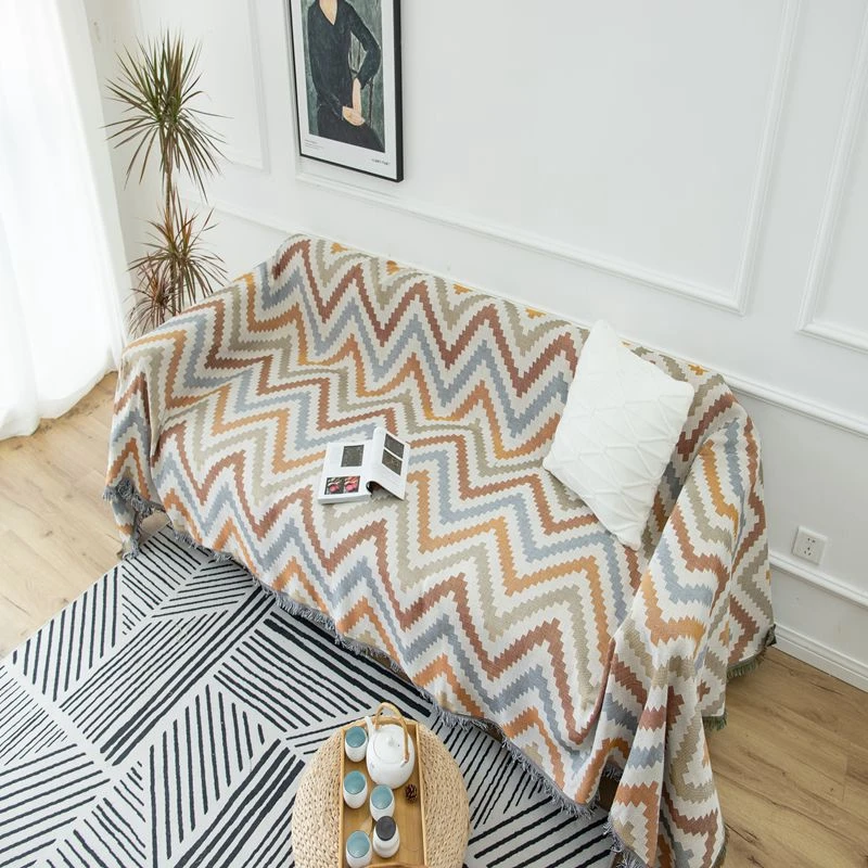 売却 ボヘミアンニットソファ毛布椅子ラウンジthrowベッド幾何波タペストリーベッドカバー屋外ビーチタオル旅行大人の毛布