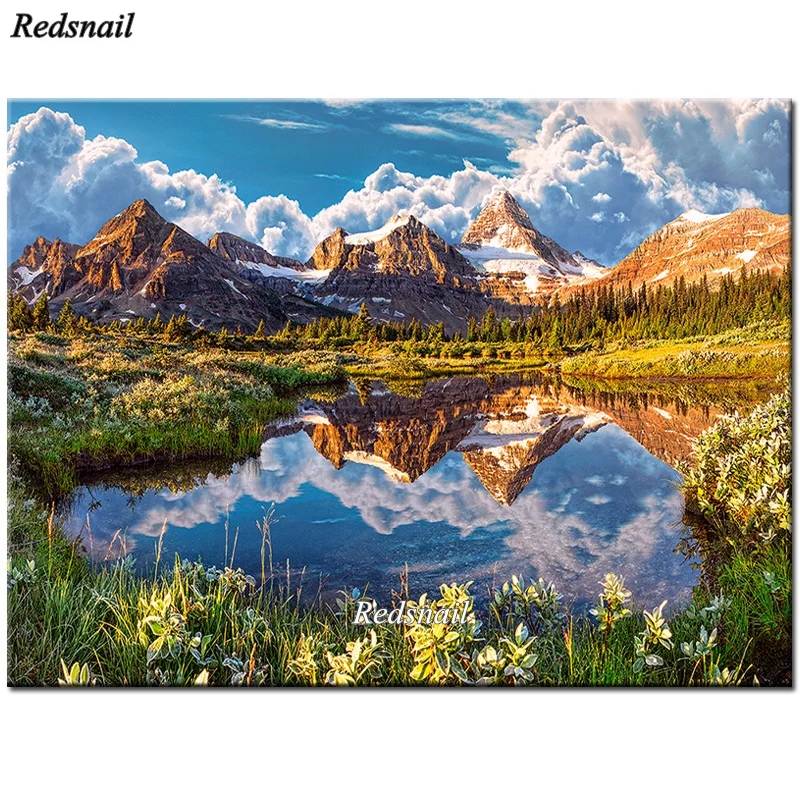 

natural scenery Full,Diamond Embroidery,5D,Diamond Painting,3D,Diamond Mosaic,Home Decor,Mountain,water,lake,white clouds YY2083