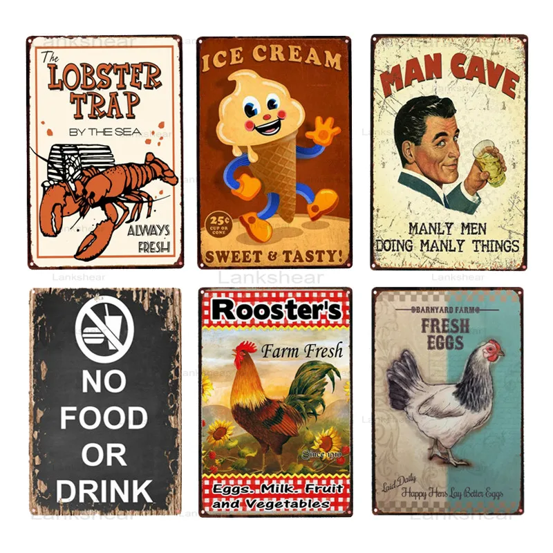 Еда яйца жестяная вывеска винтажная табличка рисунок для бара кафе дома