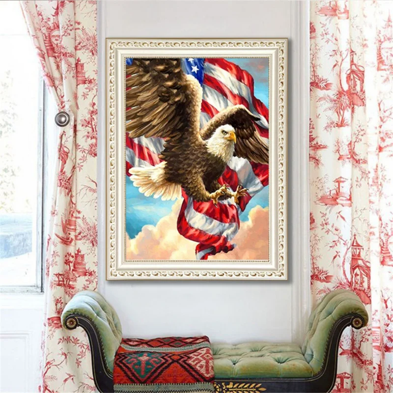 DIY 5D алмазная живопись по номерам наборы США флаг & Орел круглый акриловый полный