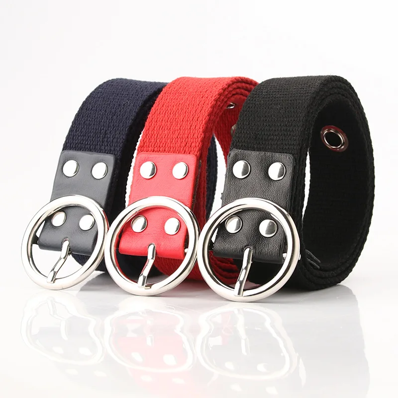 

The new women's canvas belt round belt buckle air-vent character joker soft ribbon decorated cowboy divided skirts