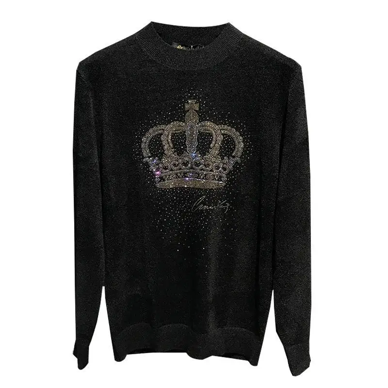 

2021 High-Quality New Luxury Brand Design Diamond Crown Pullover Men's Fashion Casual Round Neck Hoodie