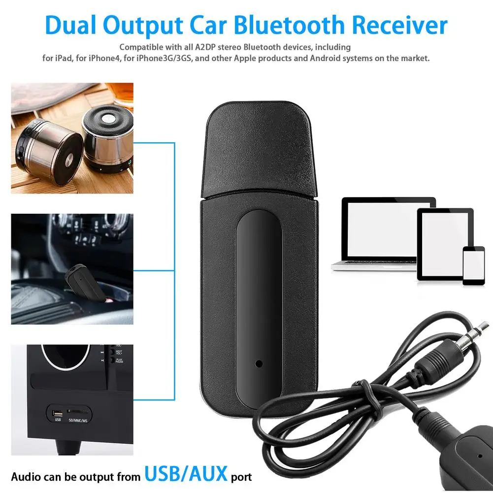 

Автомобильный аудиоприемник Bluetooth V2.1 + EDR, с двумя выходами, с разъемом Mini USB и AUX
