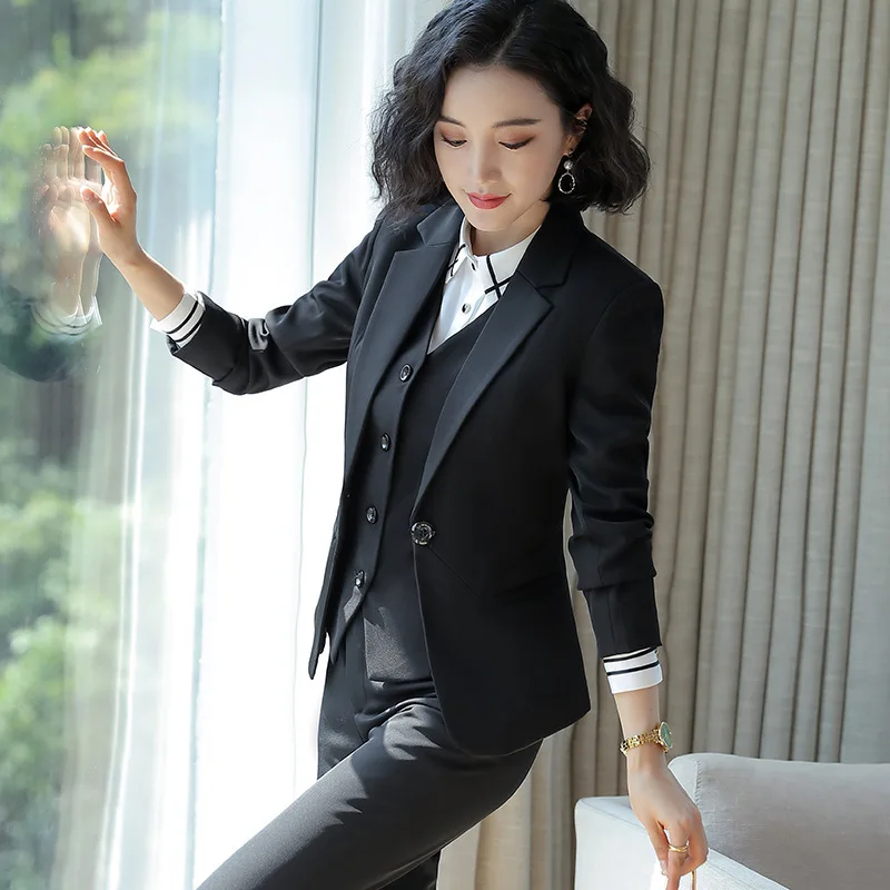 IZICFLY Spring Autumn Style New Gray Trouser And Jacket Blazer Two Piece Set Women Work Wear Elegant Business Office Pant Suit