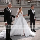 Кружевное свадебное платье-русалка, без бретелек, со съемным шлейфом и аппликацией, 2021
