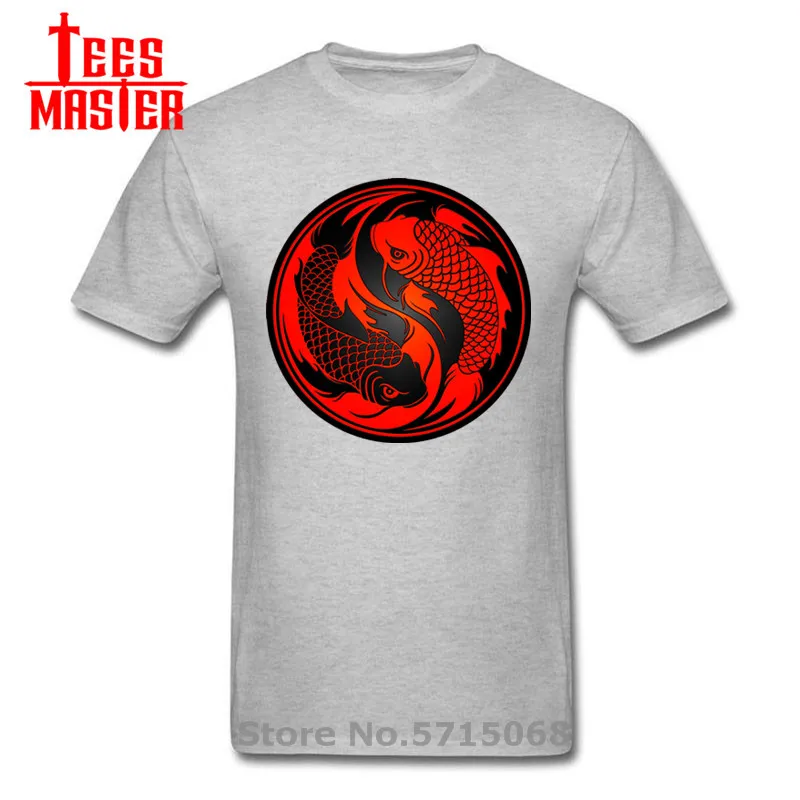 Новый дизайн! Инь Карп рыбалку футболки Япония Стиль кои Футболка мужская низкая