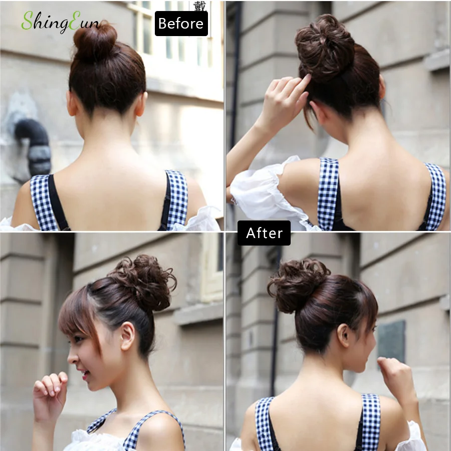 Грязные резинки для волос булочка наращивания вьющиеся волосы парик женщин Updo