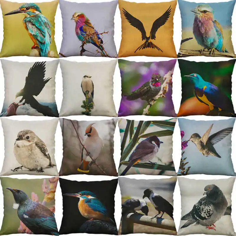 

18\" Sparrow Pattern Cotton Linen Square Home Decorate Sofa Pillow Cover