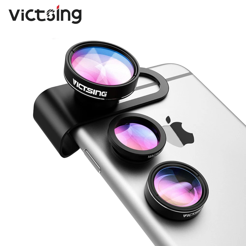 VicTsing 3-в-1 чехол для телефона Камера объектив Kit Алюминий Clip-On 180 градусов объектив с рыбий глаз+ 0.65X Широкий формат+ 10X макро-объектив для iPhone