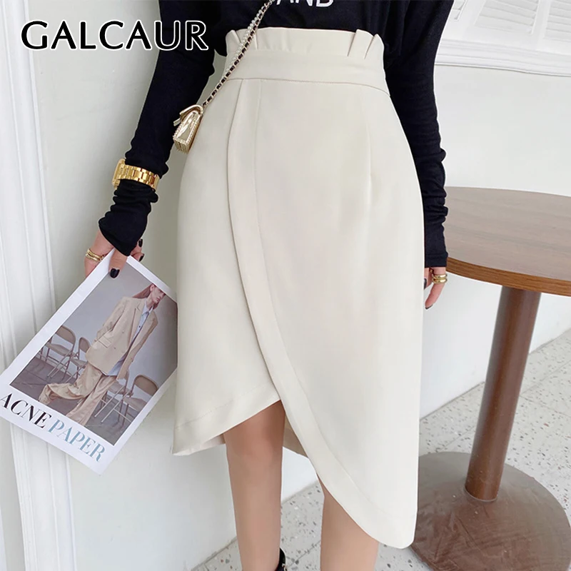 

Повседневная черная юбка GALCAUR для женщин, асимметричная Однотонная юбка с высокой талией, в стиле пэчворк, с асимметричным подолом, женская ...