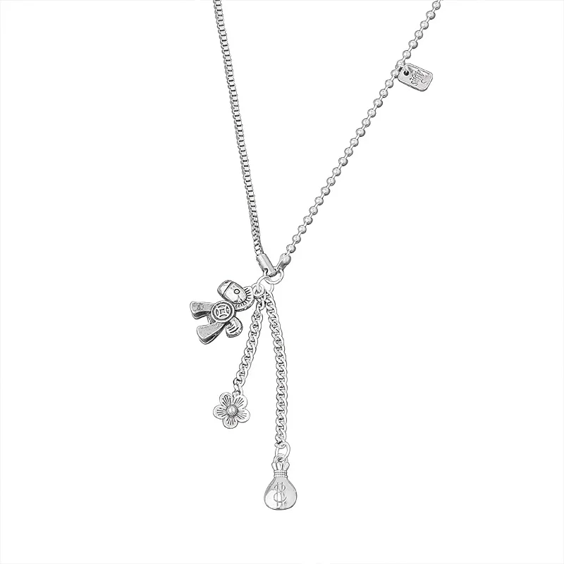 

Kpop Fashion Flowers Stainless Steel Long Necklace Women Korean Cute Statement Pendants Chain Necklace Hip hop Jewelry 2020 Gift