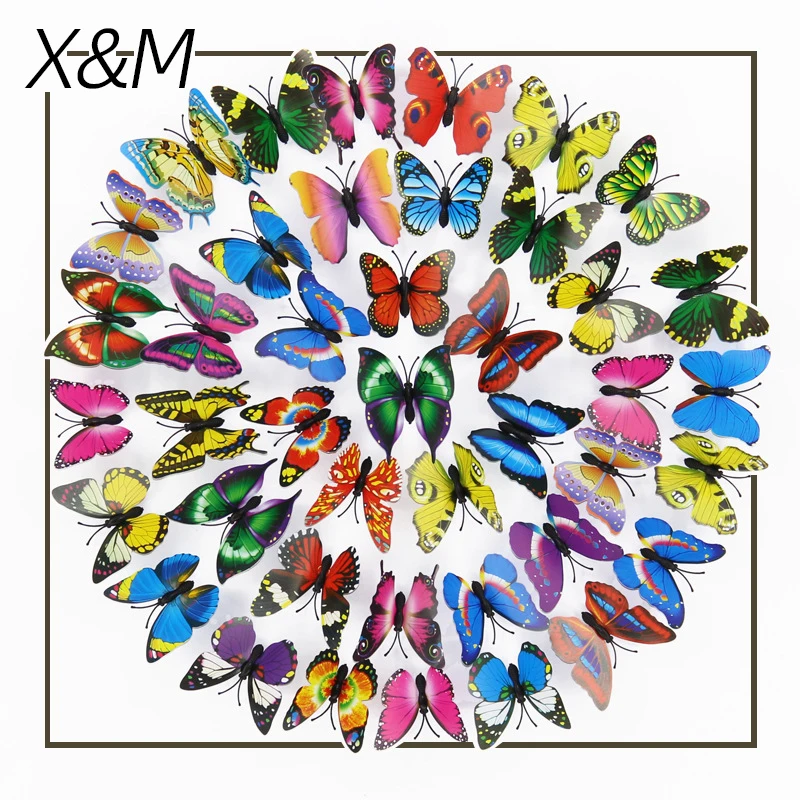 

24PCS/Set Double Layer 3D Butterfly Sticker For Decoration Home Fridge Colorful Stickers On The Living Room Multicolor Decor
