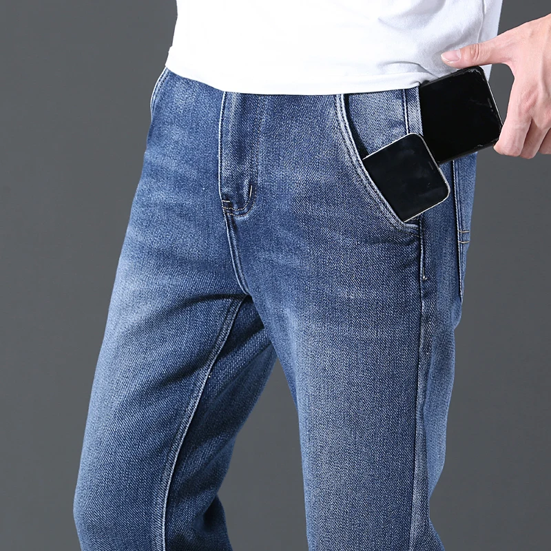 

Men Jeans Spring New Anti-theft Pocket Designer Pants Blue Grey Slim Simple Casual Personality Male Denim Trousers