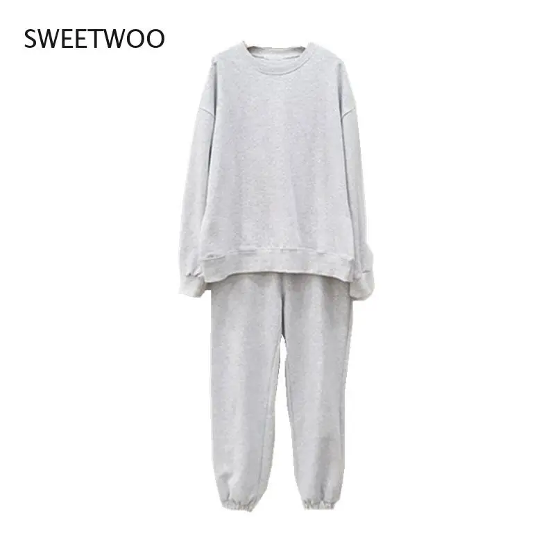 Casual Hoodies and Pants Two Piece for Women Long Sleeve O-Neck Loose Fashion Set Female Korean Chic Free Size