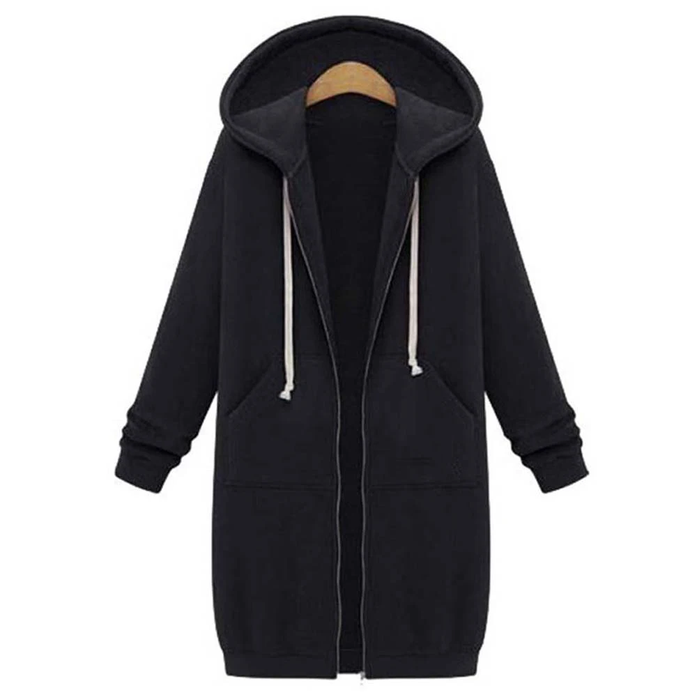 

Once 2021 Autumn Casual Women Long Hoodies Sweatshirt Coat Zip Up Outerwears Hooded Jacket Winter Pockets Plus Size Outwear Tops